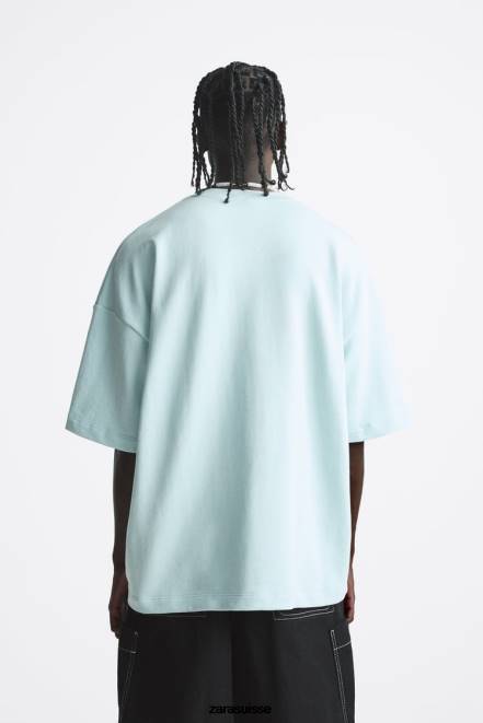 Zara vêtements P66V1073 Hommes sweat à texte imprimé bleu ciel