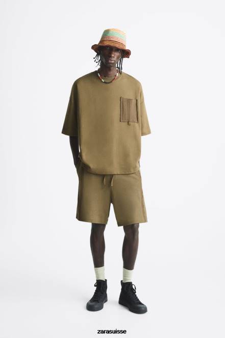 Zara vêtements P66V1076 Hommes sweat-shirt à poche au crochet kaki