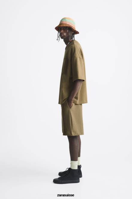 Zara vêtements P66V1076 Hommes sweat-shirt à poche au crochet kaki