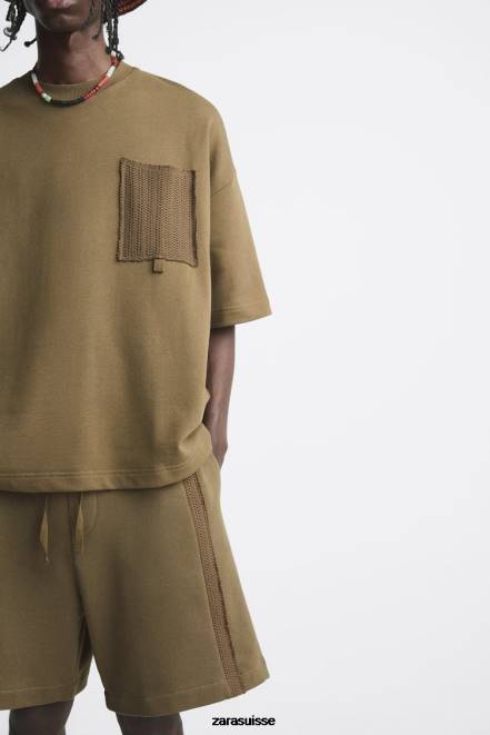 Zara vêtements P66V1076 Hommes sweat-shirt à poche au crochet kaki