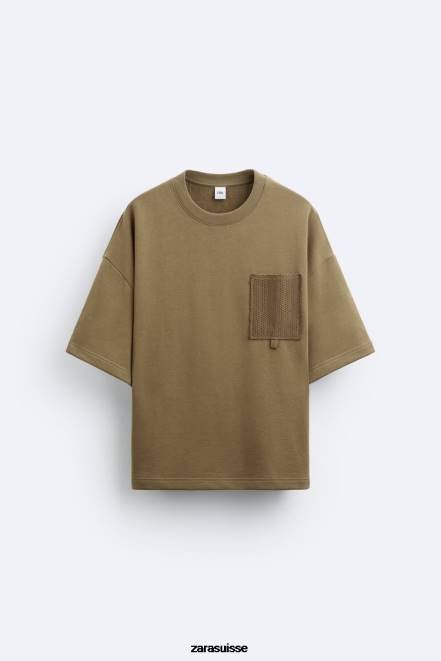 Zara vêtements P66V1076 Hommes sweat-shirt à poche au crochet kaki