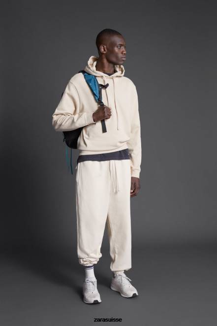Zara vêtements P66V1077 Hommes sweat à capuche imprimé hatthanan écru