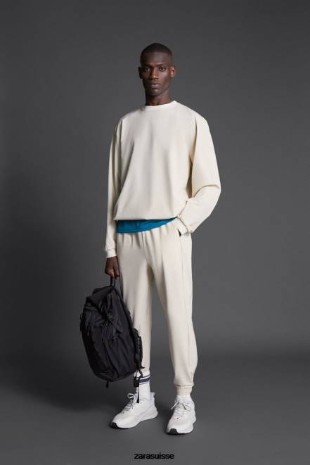 Zara vêtements P66V1078 Hommes sweat d'entrainement technique écru