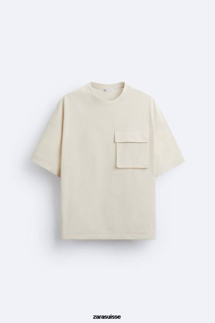 Zara vêtements P66V1194 Hommes t-shirt technique à poche beige