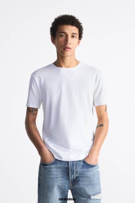 Zara vêtements P66V1195 Hommes t-shirt slim basique blanc
