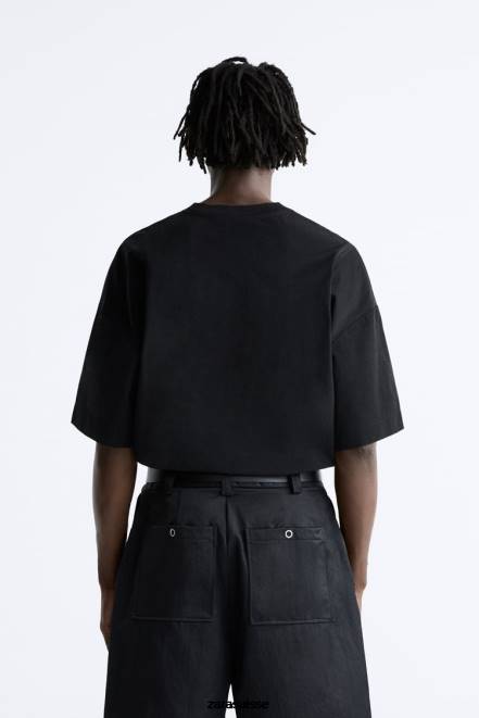 Zara vêtements P66V1200 Hommes t-shirt technique noir