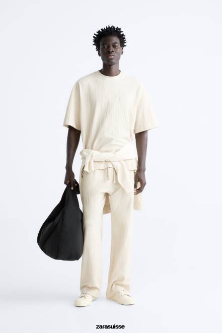 Zara vêtements P66V1201 Hommes t-shirt texturé marron taupe