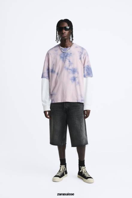 Zara vêtements P66V1202 Hommes t-shirt imprimé tie-dye lilas