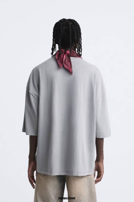 Zara vêtements P66V1203 Hommes t-shirt délavé gris