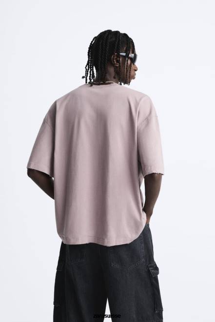Zara vêtements P66V1205 Hommes t-shirt épais brodé rose pâle