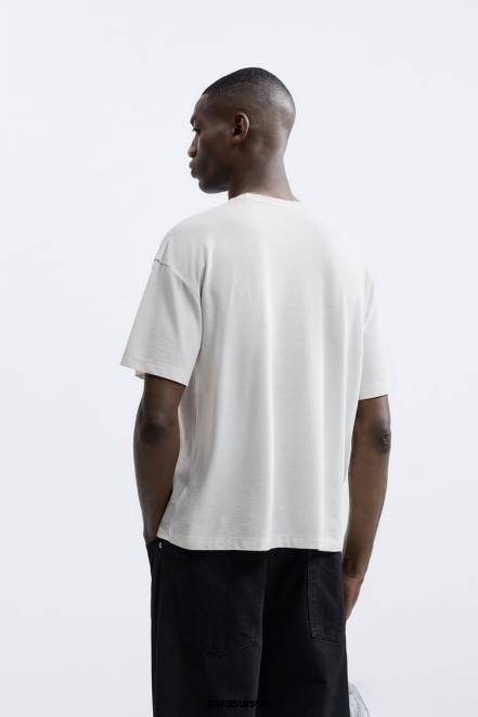 Zara vêtements P66V1209 Hommes t-shirt texturé gris perle