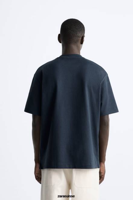 Zara vêtements P66V1210 Hommes t-shirt épais bleu marine