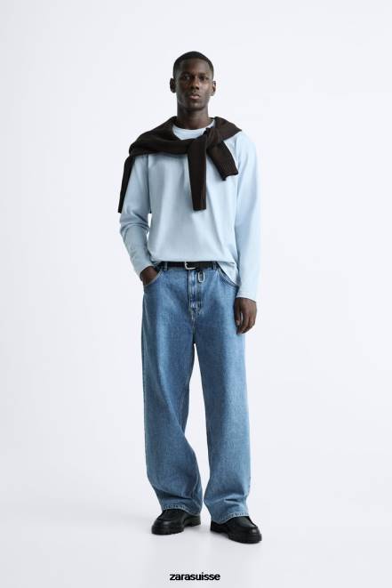 Zara vêtements P66V1211 Hommes t-shirt épais bleu clair