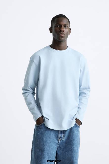 Zara vêtements P66V1211 Hommes t-shirt épais bleu clair