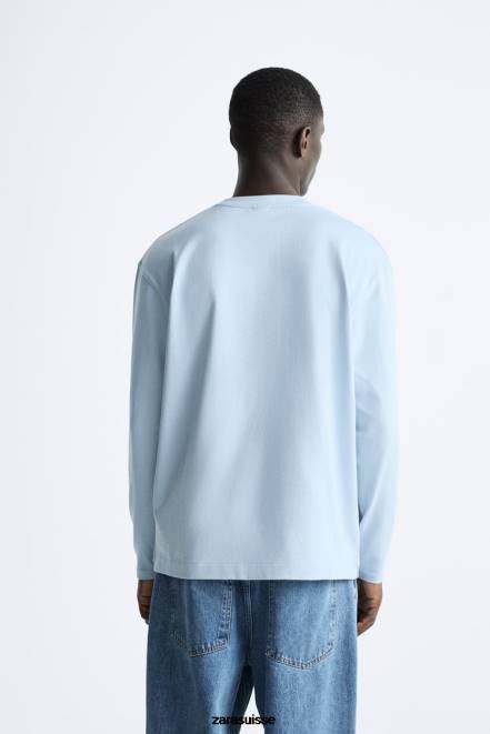 Zara vêtements P66V1211 Hommes t-shirt épais bleu clair