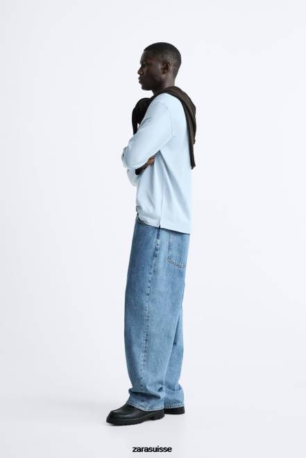 Zara vêtements P66V1211 Hommes t-shirt épais bleu clair