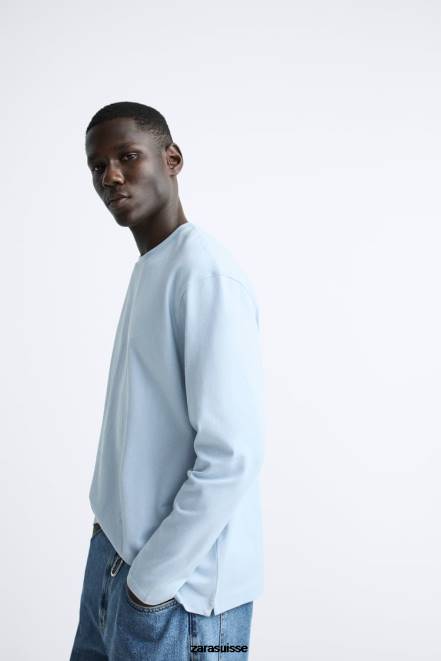 Zara vêtements P66V1211 Hommes t-shirt épais bleu clair