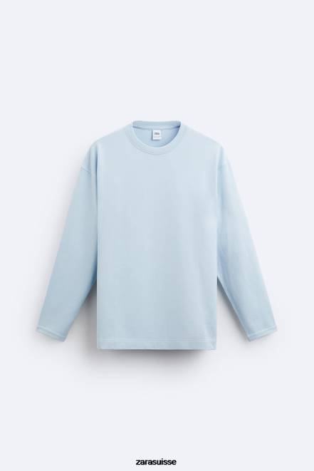 Zara vêtements P66V1211 Hommes t-shirt épais bleu clair