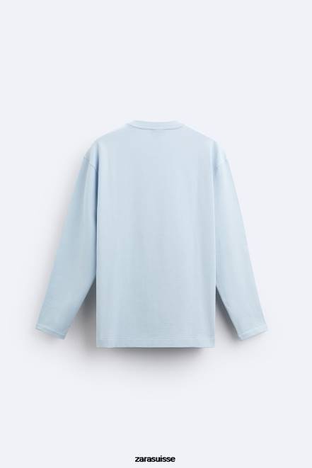 Zara vêtements P66V1211 Hommes t-shirt épais bleu clair