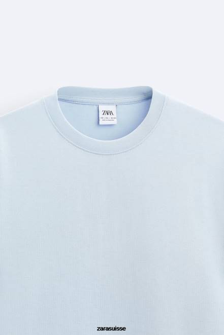 Zara vêtements P66V1211 Hommes t-shirt épais bleu clair