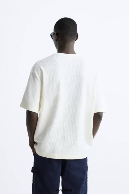 Zara vêtements P66V1212 Hommes t-shirt texturé écru
