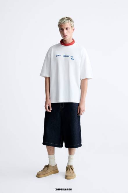 Zara vêtements P66V1215 Hommes t-shirt à texte mixte blanc
