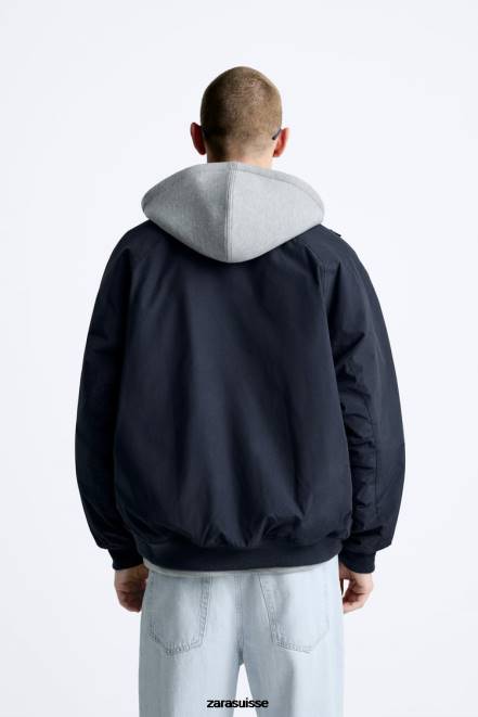 Zara vêtements P66V1108 Hommes veste technique oversize bleu marine
