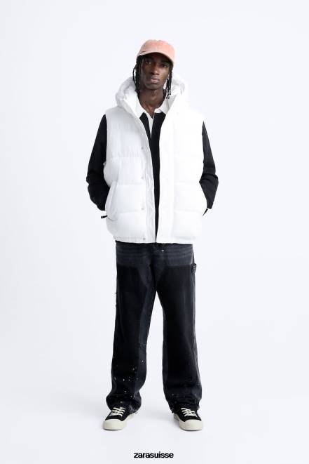 Zara vêtements P66V1112 Hommes doudoune à capuche blanc