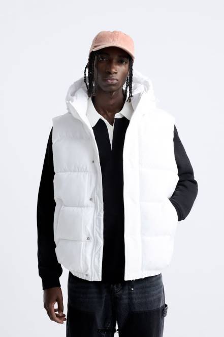 Zara vêtements P66V1112 Hommes doudoune à capuche blanc