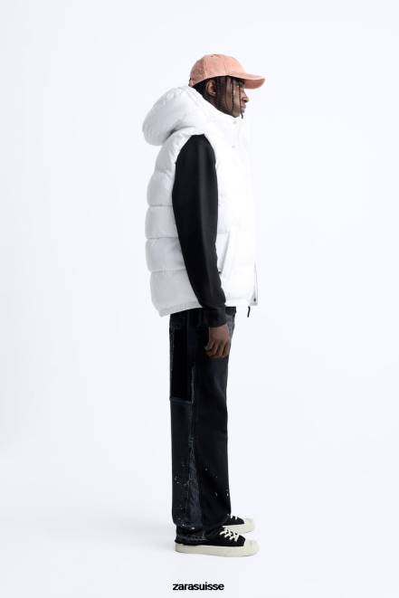 Zara vêtements P66V1112 Hommes doudoune à capuche blanc