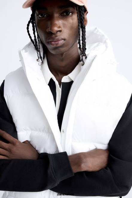 Zara vêtements P66V1112 Hommes doudoune à capuche blanc