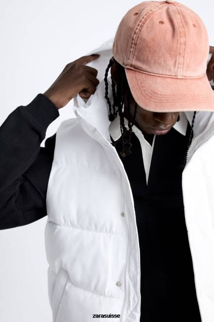 Zara vêtements P66V1112 Hommes doudoune à capuche blanc