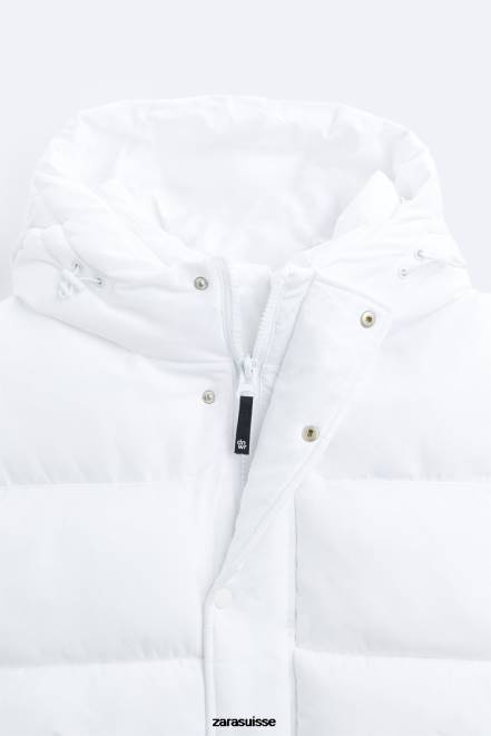 Zara vêtements P66V1112 Hommes doudoune à capuche blanc