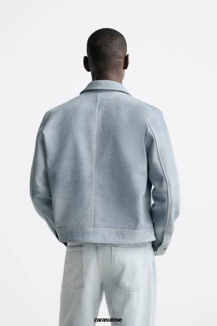 Zara vêtements P66V1115 Hommes veste en cuir aspect jean bleu clair
