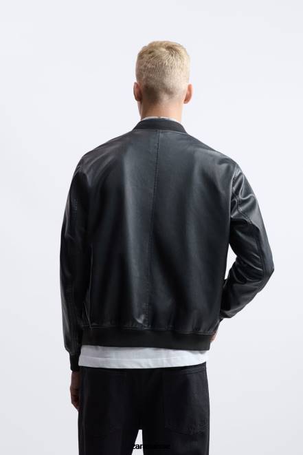 Zara vêtements P66V1119 Hommes blouson aviateur en simili cuir noir