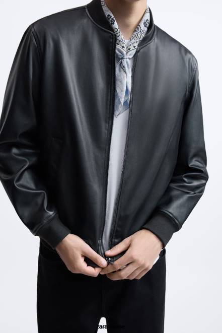 Zara vêtements P66V1119 Hommes blouson aviateur en simili cuir noir