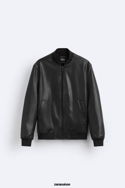 Zara vêtements P66V1119 Hommes blouson aviateur en simili cuir noir