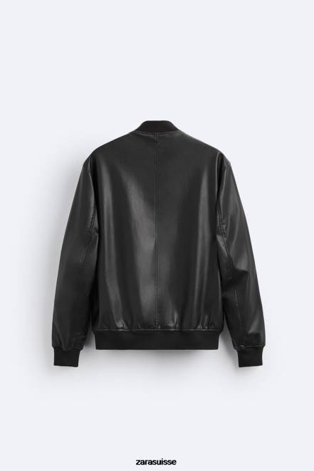 Zara vêtements P66V1119 Hommes blouson aviateur en simili cuir noir