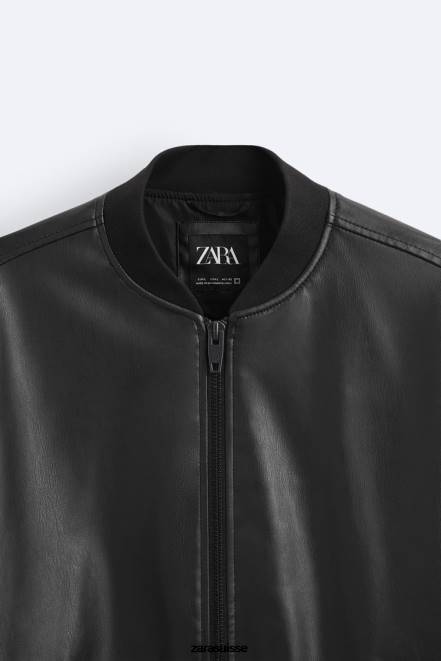 Zara vêtements P66V1119 Hommes blouson aviateur en simili cuir noir