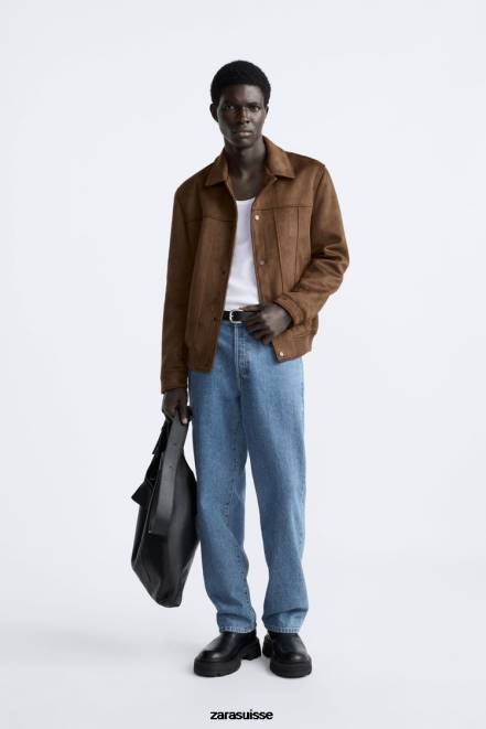 Zara vêtements P66V1120 Hommes veste en suédine cuir