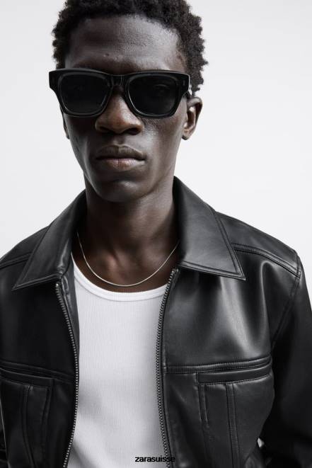 Zara vêtements P66V1121 Hommes veste en simili cuir noir