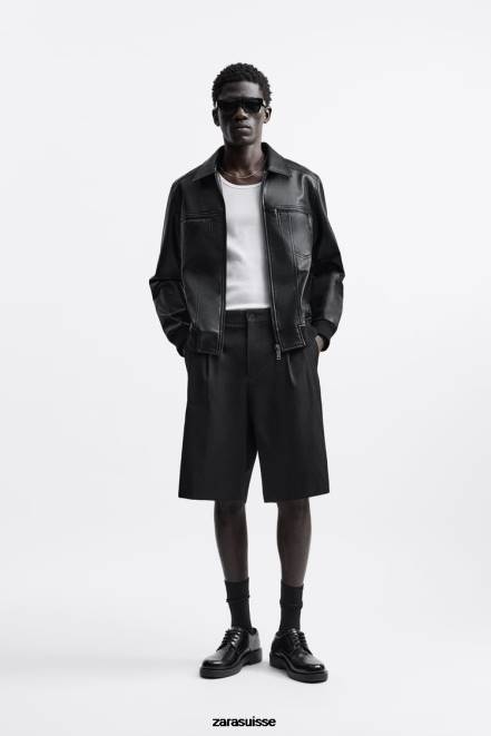 Zara vêtements P66V1121 Hommes veste en simili cuir noir
