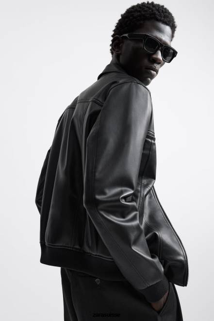 Zara vêtements P66V1121 Hommes veste en simili cuir noir