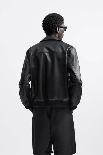 Zara vêtements P66V1121 Hommes veste en simili cuir noir