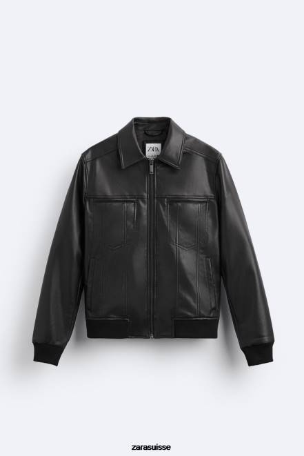 Zara vêtements P66V1121 Hommes veste en simili cuir noir