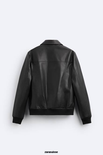 Zara vêtements P66V1121 Hommes veste en simili cuir noir