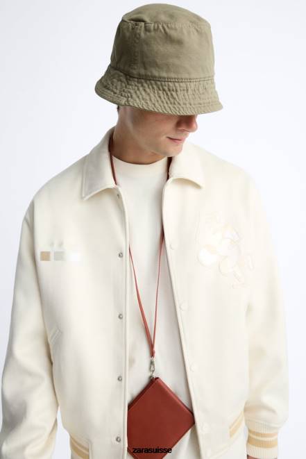 Zara vêtements P66V1128 Hommes veste en suède synthétique à broderies blanc d'huître