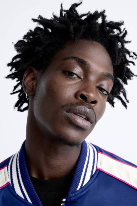 Zara vêtements P66V1131 Hommes veste effet satiné à texte brodé bleuâtre