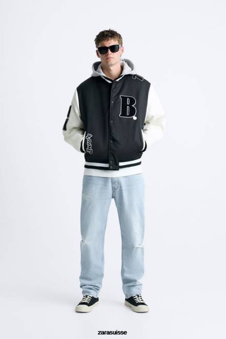 Zara vêtements P66V1133 Hommes blouson aviateur à capuche noir