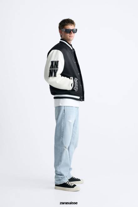 Zara vêtements P66V1133 Hommes blouson aviateur à capuche noir